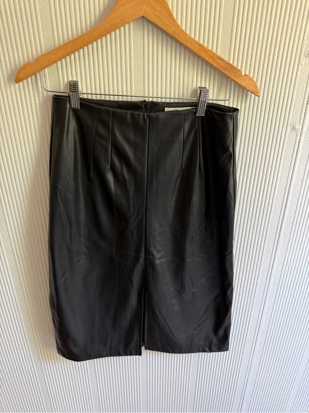 She + Sky Black Faux Leather Midi Pencil Skirt